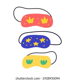 Three colorful sleeping masks. Vector icons illustrations on white background.