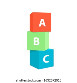 Three Colorful Stacked Children Alphabet Cubes Vector Illustration