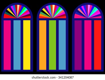 three colorful stained-glass windows