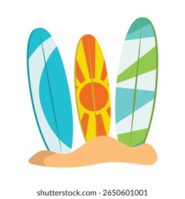 Three colorful Surfing Board on Sand