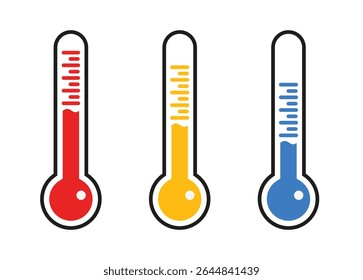 Three colorful temperature icon in flat style isolated on a white background