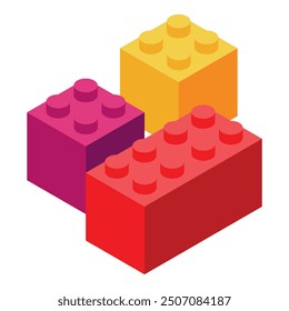 Trois briques de jouet colorées sont empilées, créant un escalier avec une perspective isométrique
