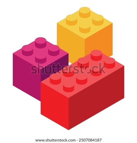 Three colorful toy bricks are stacked, creating a staircase with an isometric perspective