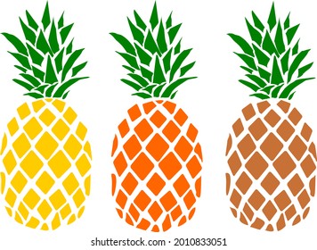 Tres coloridas piñas de frutas tropicales