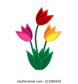 three colorful tulips vector isolated on white background