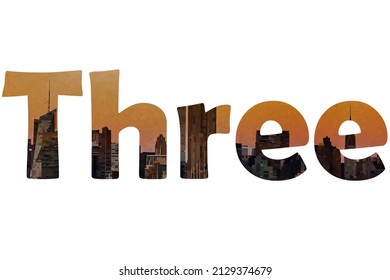 tres. Cartel de texto de tipografía colorida. Vector la palabra tres