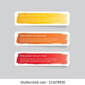 Three colorful vector stickers / labels / tags with a brush stroke hand painted background