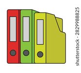 Three colorful vertical file folder tabs in red, green, and yellow for office organization and document sorting