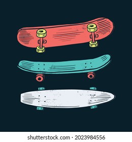 ilustración de tres patines de color