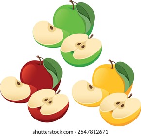 three colors of apples, red, green and yellow
