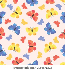 Three Colors Butterflies Seamless Pattern, Insects Wallpaper, Wallpaper for Kids, Romantic Background, Biology Decoration