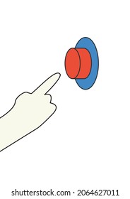 Three colors cartoon button with human finger. Outline minimal vector sign on white. Thin line elegance vector illustration on white.
