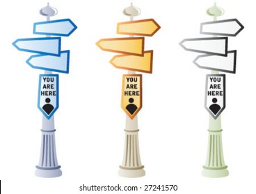 Three colors of directions plates