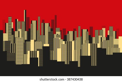 a three colors graphical abstract urban landscape wallpaper in red