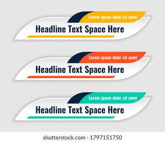 three colors lower third banners template design