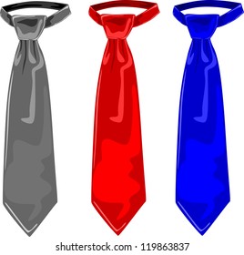 Three colors of ties, grey, red and blue, vector illustration