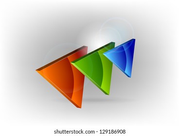 three colors triangles on the grey background