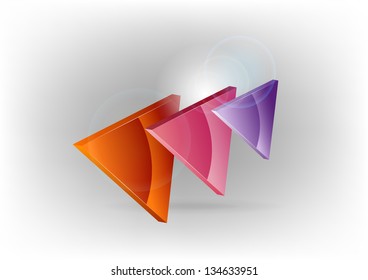 three colors triangles on the grey background