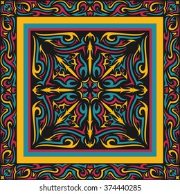three colors tribal tattoo pattern on black background