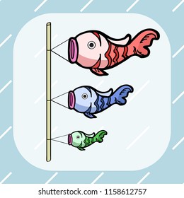 three colour of Japan koi fish or carp fish cartoon object, doodle art