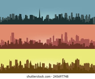 Three coloured contours of city.
