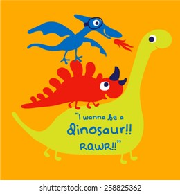 Three colourful cute dinosaurs playing. Vector illustration 
