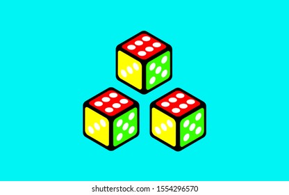 three colourful dice with blue sky background