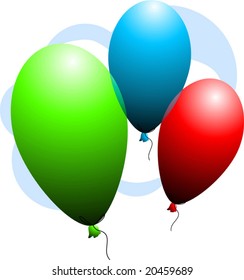 three colours of balloon with blue shade	
