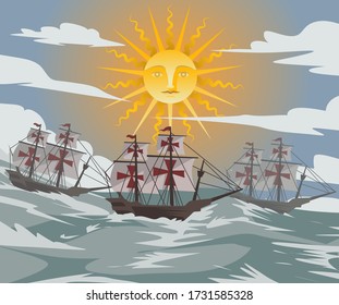 three columbus caravels sailing to the americas svg
