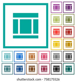 Three columned web layout flat color icons with quadrant frames on white background