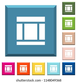 Three columned web layout white icons on edged square buttons in various trendy colors