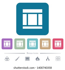 Three columned web layout white flat icons on color rounded square backgrounds. 6 bonus icons included