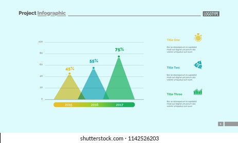 Three columns bar chart. Business data. Percent, diagram, design. Creative concept for infographic, templates, presentation, report. Can be used for topics like analysis, accounting, finance.