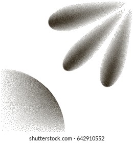 three comets approaching Earth. stipple effect. white background. vector illustration