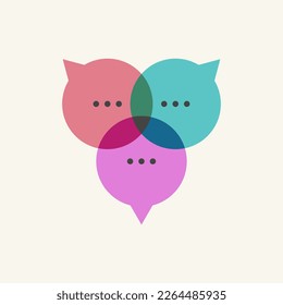 Three comment bubbles, logo message. Online communication, discussion icon. Networking symbol