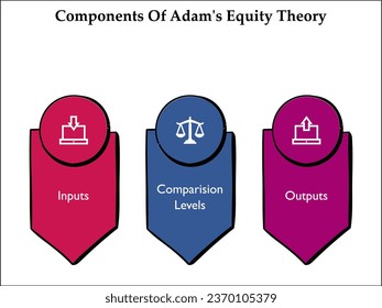 Three components of Adams Equity theory - Inputs, Comparison levels, Outputs. Infographic template with icons