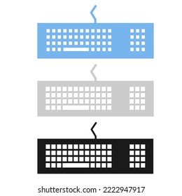 three computer keyboards, with 3 colors are blue, gray and black