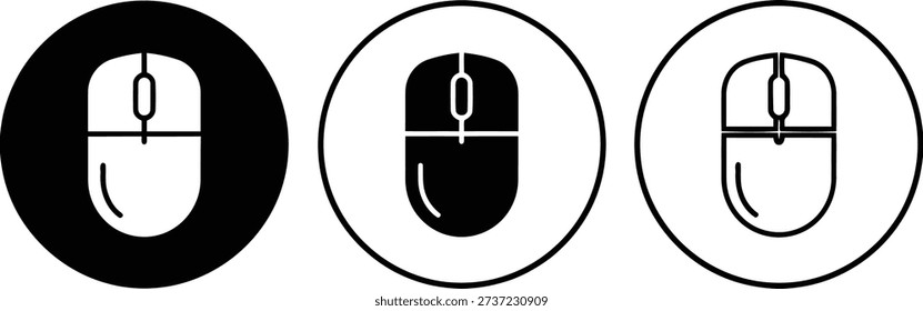 Three computer mouse in black outline and solid fill within circles Keywords computer, mouse