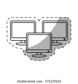 three computers icon image sticker vector illustration design 
