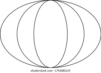 Three Concentric Ellipses the major axis is greater than minor axis for outer most ellipse, equal for the second ellipse, and for the inner most ellipse axis are interchanged, vintage line drawing