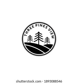 Three Conifer Pine Trees in a Forest or Park Simple Vector Icon for Nature Apps and Websites Isolated in Black Circular