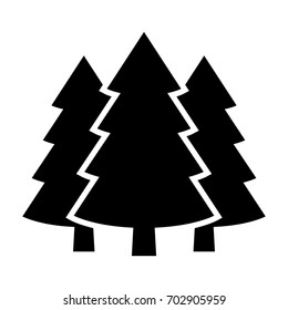 Three conifer pine trees in a forest or park simple vector icon for nature apps and websites