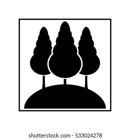 Three conifer trees on a hill square vector icon 