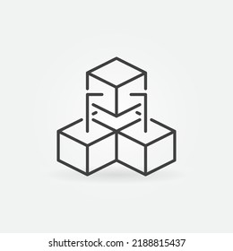 Three Connected Blocks - Blockchain Technology linear vector concept icon or logo element