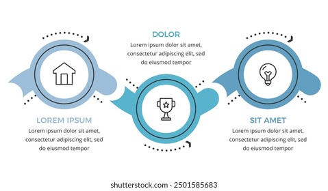 Tres círculos conectados con iconos y lugar para texto, Plantilla infográfica de negocios plana, Vector eps10 ilustración