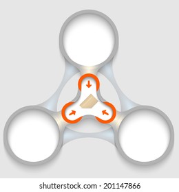 three connected circular boxes for text with envelope