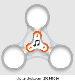 three connected circular boxes for text with music symbol