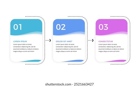 Três quadros conectados com números e lugar para o seu texto, modelo de infográfico de negócios, gráfico de fluxo de trabalho, vetor eps10 ilustração