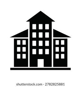 Three Connected Multistory Building Complex Silhouette Icon