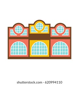 Three Connected Towers Shopping Mall Modern Building Exterior Design Project Template Isolated Flat Illustration
